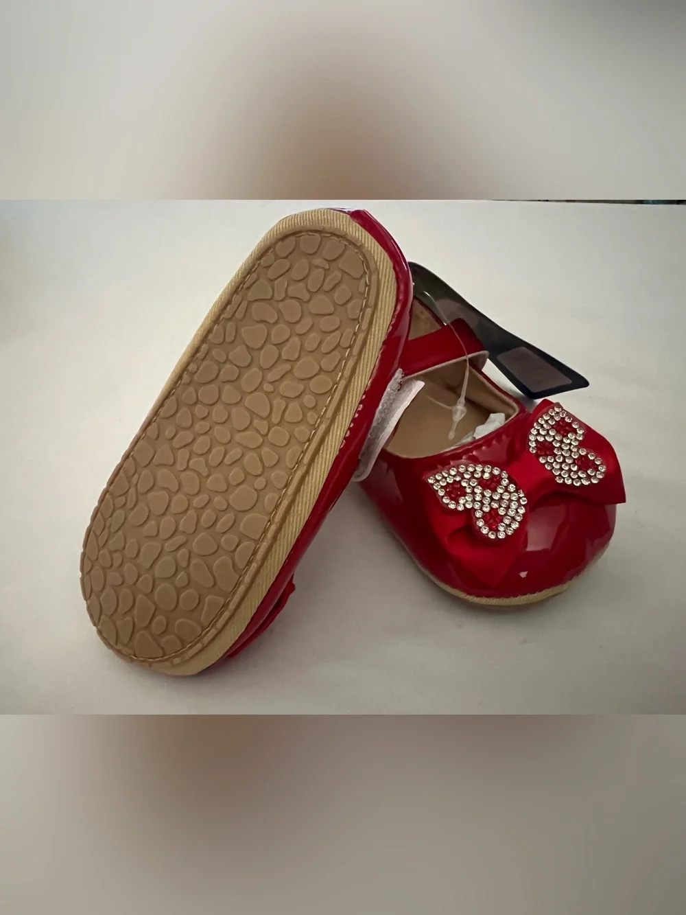 Girls Red Patent Mary Jane Shoes with Jewel Bow